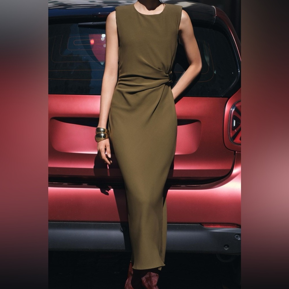 Zara NWT ruched satin effect midi dress 3897/162